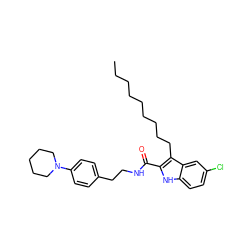 CCCCCCCCCc1c(C(=O)NCCc2ccc(N3CCCCC3)cc2)[nH]c2ccc(Cl)cc12 ZINC000096933913