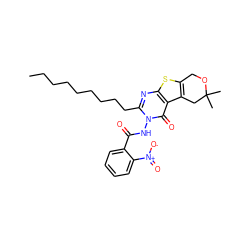 CCCCCCCCCc1nc2sc3c(c2c(=O)n1NC(=O)c1ccccc1[N+](=O)[O-])CC(C)(C)OC3 ZINC000001822679