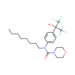 CCCCCCCCN(C(=O)N1CCOCC1)c1ccc(C(O)(C(F)(F)F)C(F)(F)F)cc1 ZINC000036184776