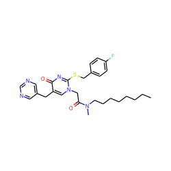 CCCCCCCCN(C)C(=O)Cn1cc(Cc2cncnc2)c(=O)nc1SCc1ccc(F)cc1 ZINC000034799697