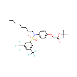 CCCCCCCCN(c1ccc(OCC(=O)OC(C)(C)C)cc1)S(=O)(=O)c1cc(C(F)(F)F)cc(C(F)(F)F)c1 ZINC000043589882