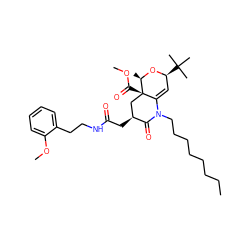 CCCCCCCCN1C(=O)[C@@H](CC(=O)NCCc2ccccc2OC)C[C@@]2(C(=O)OC)C1=C[C@H](C(C)(C)C)O[C@@H]2C ZINC000095600089