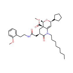 CCCCCCCCN1C(=O)[C@@H](CC(=O)NCCc2ccccc2OC)C[C@@]2(C(=O)OC)C1=C[C@H](C1CCCC1)O[C@@H]2C ZINC000095598766