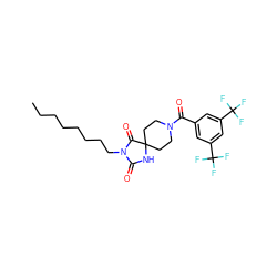 CCCCCCCCN1C(=O)NC2(CCN(C(=O)c3cc(C(F)(F)F)cc(C(F)(F)F)c3)CC2)C1=O ZINC000043278778