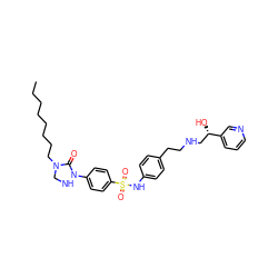 CCCCCCCCN1CNN(c2ccc(S(=O)(=O)Nc3ccc(CCNC[C@H](O)c4cccnc4)cc3)cc2)C1=O ZINC000038152953