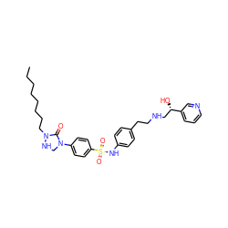 CCCCCCCCN1NCN(c2ccc(S(=O)(=O)Nc3ccc(CCNC[C@H](O)c4cccnc4)cc3)cc2)C1=O ZINC000038152950