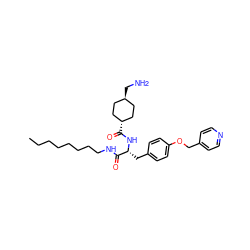 CCCCCCCCNC(=O)[C@@H](Cc1ccc(OCc2ccncc2)cc1)NC(=O)[C@H]1CC[C@H](CN)CC1 ZINC000254209907