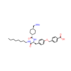 CCCCCCCCNC(=O)[C@H](Cc1ccc(OCc2ccc(C(=O)O)cc2)cc1)NC(=O)[C@H]1CC[C@H](CN)CC1 ZINC000653762828