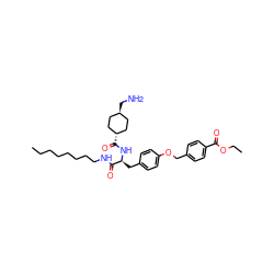 CCCCCCCCNC(=O)[C@H](Cc1ccc(OCc2ccc(C(=O)OCC)cc2)cc1)NC(=O)[C@H]1CC[C@H](CN)CC1 ZINC000653762795