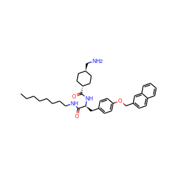 CCCCCCCCNC(=O)[C@H](Cc1ccc(OCc2ccc3ccccc3c2)cc1)NC(=O)[C@H]1CC[C@H](CN)CC1 ZINC000653773237