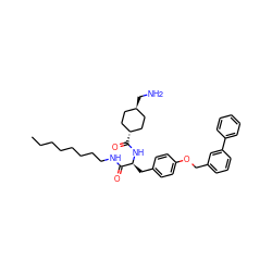 CCCCCCCCNC(=O)[C@H](Cc1ccc(OCc2cccc(-c3ccccc3)c2)cc1)NC(=O)[C@H]1CC[C@H](CN)CC1 ZINC000653688000