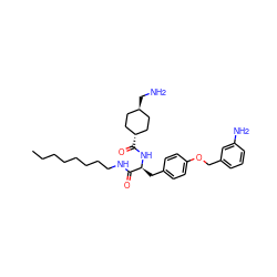 CCCCCCCCNC(=O)[C@H](Cc1ccc(OCc2cccc(N)c2)cc1)NC(=O)[C@H]1CC[C@H](CN)CC1 ZINC000653767892