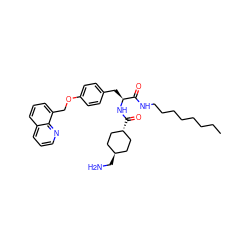 CCCCCCCCNC(=O)[C@H](Cc1ccc(OCc2cccc3cccnc23)cc1)NC(=O)[C@H]1CC[C@H](CN)CC1 ZINC000653773220