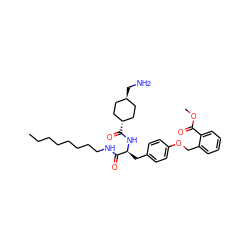 CCCCCCCCNC(=O)[C@H](Cc1ccc(OCc2ccccc2C(=O)OC)cc1)NC(=O)[C@H]1CC[C@H](CN)CC1 ZINC000653760923