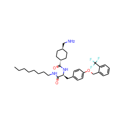 CCCCCCCCNC(=O)[C@H](Cc1ccc(OCc2ccccc2C(F)(F)F)cc1)NC(=O)[C@H]1CC[C@H](CN)CC1 ZINC000653767922