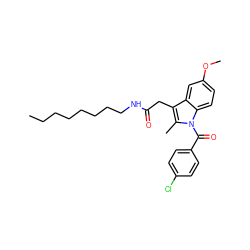 CCCCCCCCNC(=O)Cc1c(C)n(C(=O)c2ccc(Cl)cc2)c2ccc(OC)cc12 ZINC000036126963