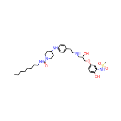 CCCCCCCCNC(=O)N1CCC(Nc2ccc(CCNC[C@H](O)COc3ccc(O)c(NS(C)(=O)=O)c3)cc2)CC1 ZINC000038155210