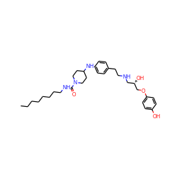CCCCCCCCNC(=O)N1CCC(Nc2ccc(CCNC[C@H](O)COc3ccc(O)cc3)cc2)CC1 ZINC000014140555