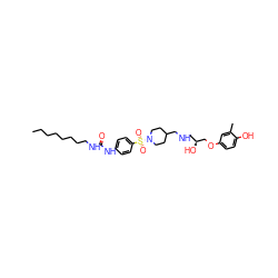 CCCCCCCCNC(=O)Nc1ccc(S(=O)(=O)N2CCC(CNC[C@H](O)COc3ccc(O)c(C)c3)CC2)cc1 ZINC000038152944