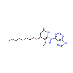 CCCCCCCCO[C@H]1CC(=O)Nc2c1c(C)nn2-c1ncnc2[nH]cnc12 ZINC001772618758