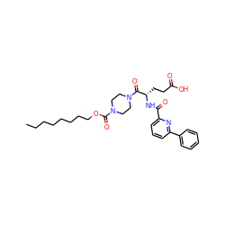 CCCCCCCCOC(=O)N1CCN(C(=O)[C@H](CCC(=O)O)NC(=O)c2cccc(-c3ccccc3)n2)CC1 ZINC000043076209