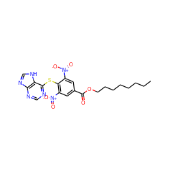 CCCCCCCCOC(=O)c1cc([N+](=O)[O-])c(Sc2ncnc3nc[nH]c23)c([N+](=O)[O-])c1 ZINC000066124398