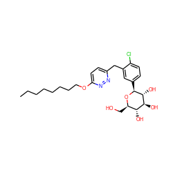 CCCCCCCCOc1ccc(Cc2cc([C@@H]3O[C@H](CO)[C@@H](O)[C@H](O)[C@H]3O)ccc2Cl)nn1 ZINC000096173914