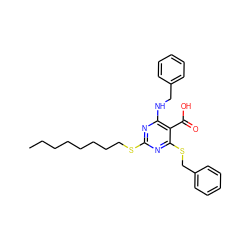 CCCCCCCCSc1nc(NCc2ccccc2)c(C(=O)O)c(SCc2ccccc2)n1 ZINC000053298624