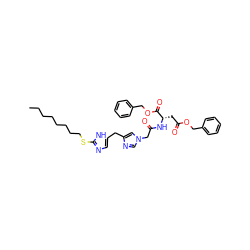 CCCCCCCCSc1ncc(Cc2cn(CC(=O)N[C@@H](CC(=O)OCc3ccccc3)C(=O)OCc3ccccc3)cn2)[nH]1 ZINC000049820198