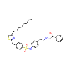 CCCCCCCCc1csc(Cc2ccc(S(=O)(=O)Nc3ccc(CCNC[C@H](O)c4ccccc4)cc3)cc2)n1 ZINC000038152980