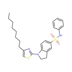 CCCCCCCCc1csc(N2CCc3cc(S(=O)(=O)Nc4ccccc4)ccc32)n1 ZINC000034801596