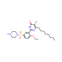 CCCCCCCCc1nc(-c2cc(S(=O)(=O)N3CCN(C)CC3)ccc2OCC)[nH]c(=O)c1Br ZINC000096916011