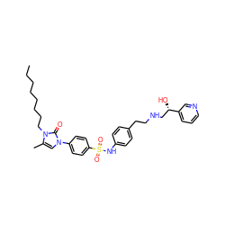 CCCCCCCCn1c(C)cn(-c2ccc(S(=O)(=O)Nc3ccc(CCNC[C@H](O)c4cccnc4)cc3)cc2)c1=O ZINC000034801608