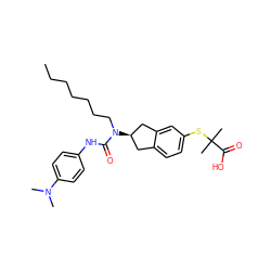 CCCCCCCN(C(=O)Nc1ccc(N(C)C)cc1)[C@@H]1Cc2ccc(SC(C)(C)C(=O)O)cc2C1 ZINC000043606151