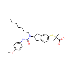 CCCCCCCN(C(=O)Nc1ccc(OC)cc1)[C@@H]1Cc2ccc(SC(C)(C)C(=O)O)cc2C1 ZINC000043606079