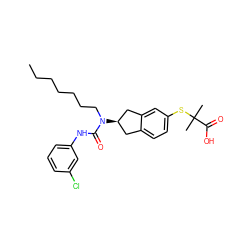 CCCCCCCN(C(=O)Nc1cccc(Cl)c1)[C@@H]1Cc2ccc(SC(C)(C)C(=O)O)cc2C1 ZINC000043589905