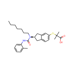 CCCCCCCN(C(=O)Nc1ccccc1C)[C@@H]1Cc2ccc(SC(C)(C)C(=O)O)cc2C1 ZINC000043606117