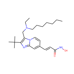 CCCCCCCN(CC)Cc1c(C(C)(C)C)nc2cc(/C=C/C(=O)NO)ccn12 ZINC000143463288