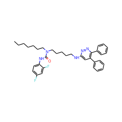 CCCCCCCN(CCCCCNc1cc(-c2ccccc2)c(-c2ccccc2)nn1)C(=O)Nc1ccc(F)cc1F ZINC000036331580