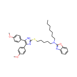 CCCCCCCN(CCCCCSc1nc(-c2ccc(OC)cc2)c(-c2ccc(OC)cc2)[nH]1)c1nc2ccccc2o1 ZINC000014277838