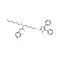 CCCCCCCN(CCCCCSc1nc(-c2ccccc2)c(-c2ccccc2)n1C)C(=O)Nc1ccc(F)cc1F ZINC000036330923