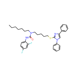 CCCCCCCN(CCCCCSc1nc(-c2ccccc2)cn1-c1ccccc1)C(=O)Nc1ccc(F)cc1F ZINC000036330935