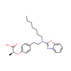 CCCCCCCN(CCc1ccc(O[C@@H](C)C(=O)O)cc1)c1nc2ccccc2o1 ZINC000095563332