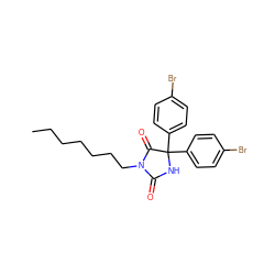 CCCCCCCN1C(=O)NC(c2ccc(Br)cc2)(c2ccc(Br)cc2)C1=O ZINC000036294745