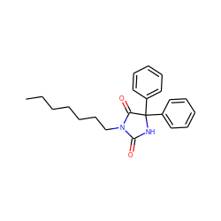 CCCCCCCN1C(=O)NC(c2ccccc2)(c2ccccc2)C1=O ZINC000043491146