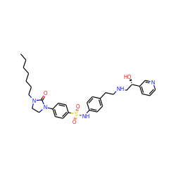 CCCCCCCN1CCN(c2ccc(S(=O)(=O)Nc3ccc(CCNC[C@H](O)c4cccnc4)cc3)cc2)C1=O ZINC000034801631