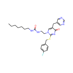 CCCCCCCNC(=O)NCCn1cc(Cc2cncnc2)c(=O)nc1SCc1ccc(F)cc1 ZINC000034799693