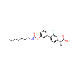 CCCCCCCNC(=O)Oc1cccc(-c2ccc([C@@H](C)C(=O)O)cc2F)c1 ZINC000143603062