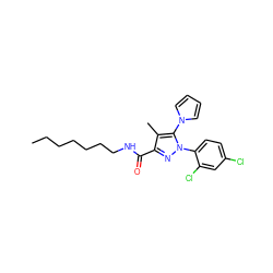 CCCCCCCNC(=O)c1nn(-c2ccc(Cl)cc2Cl)c(-n2cccc2)c1C ZINC000066258600