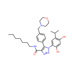 CCCCCCCNC(=O)c1nnn(-c2cc(C(C)C)c(O)cc2O)c1-c1ccc(CN2CCOCC2)cc1 ZINC000169313094